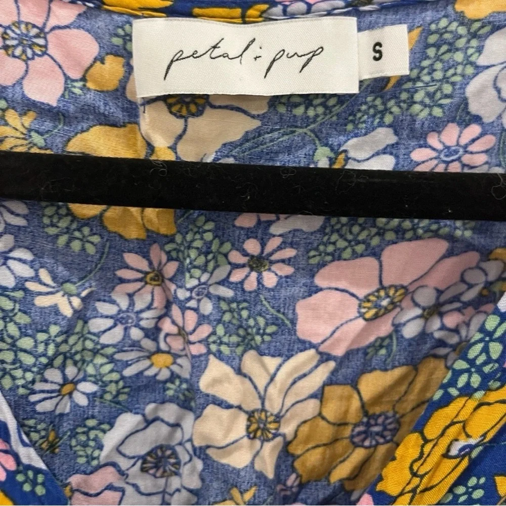 Petal & Pup Blue Floral Tuily Long Sleeve Ruffle Romper Size Small - Picture 8 of 10